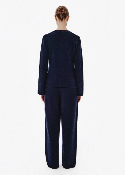 Relax Fit Navy Cashmere Knit Pants - 5