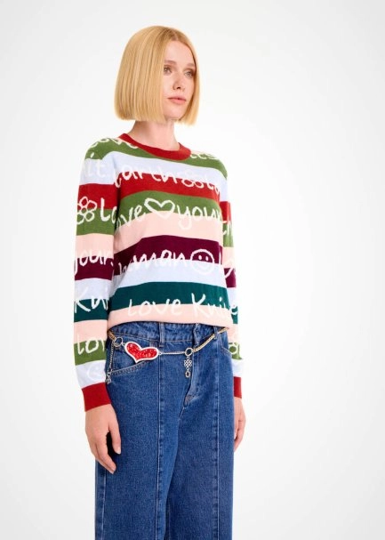 Renkli Slogan Desenli Triko - 4