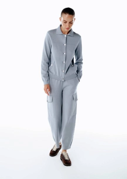 RETRO BLUE KNIT CARGO PANTS - 1