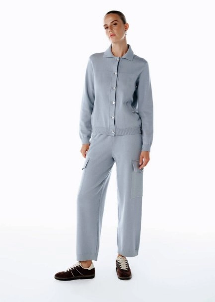 RETRO BLUE KNIT CARGO PANTS - 4