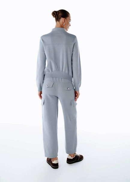 RETRO BLUE KNIT CARGO PANTS - 5