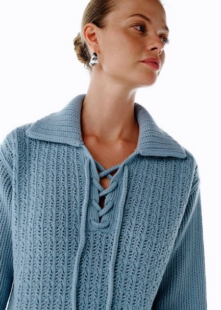 RETRO BLUE ORGANIC COTTON CASHMERE BLEND SWEATER - 1
