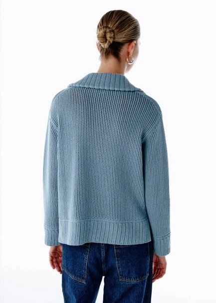 RETRO BLUE ORGANIC COTTON CASHMERE BLEND SWEATER - 5