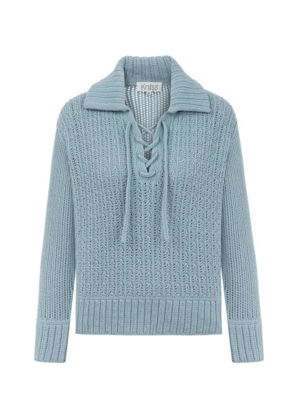 RETRO BLUE ORGANIC COTTON CASHMERE BLEND SWEATER - 6