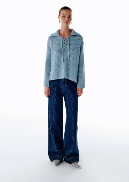 RETRO BLUE ORGANIC COTTON CASHMERE BLEND SWEATER - 2