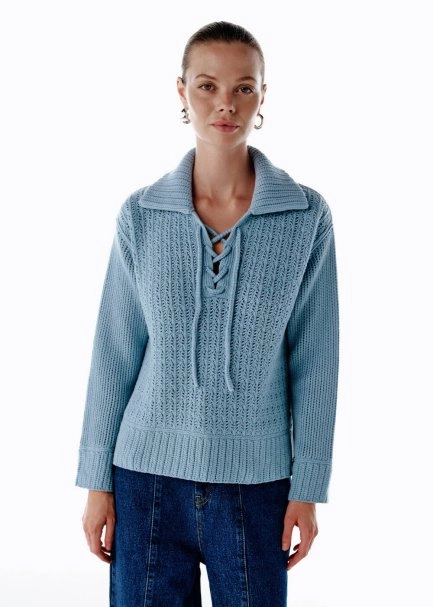 RETRO BLUE ORGANIC COTTON CASHMERE BLEND SWEATER - 3