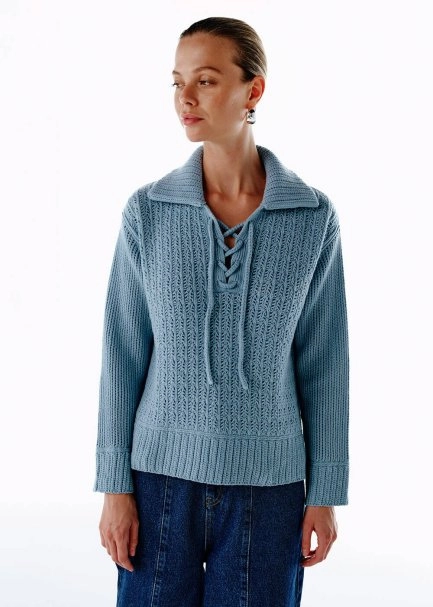 RETRO BLUE ORGANIC COTTON CASHMERE BLEND SWEATER - 4