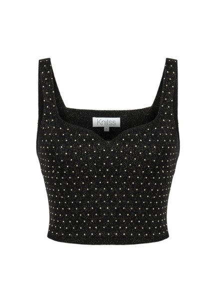 RHINESTONE DECORATED GOLD LUREX KNIT TOP - 6