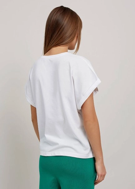 Rhinestone Logolu Beyaz T-Shirt - 3