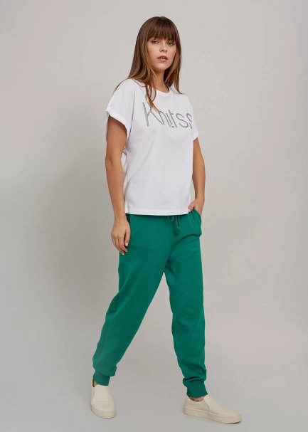 Rhinestone Logolu Beyaz T-Shirt - 5