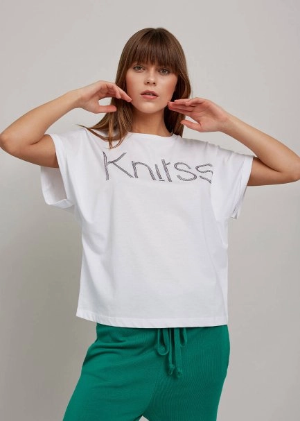 Rhinestone Logolu Beyaz T-Shirt - 6