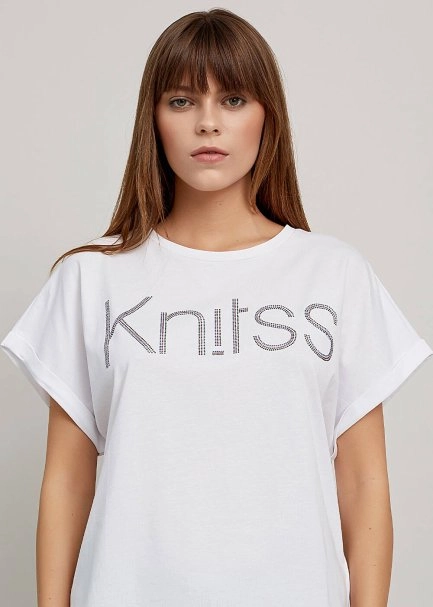 Rhinestone Logolu Beyaz T-Shirt - 7