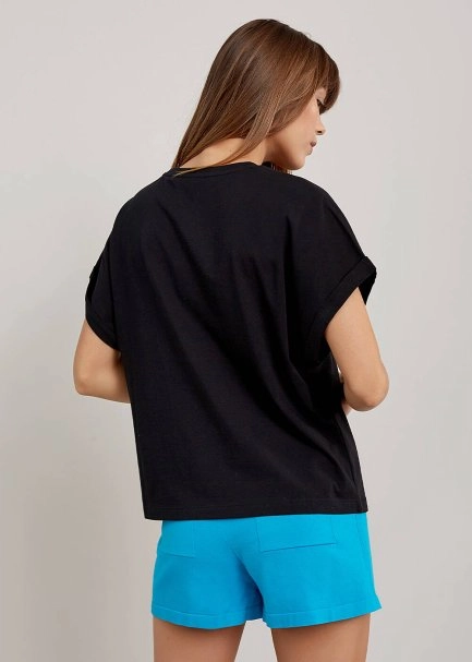 Rhinestone Logolu Siyah T-Shirt - 3