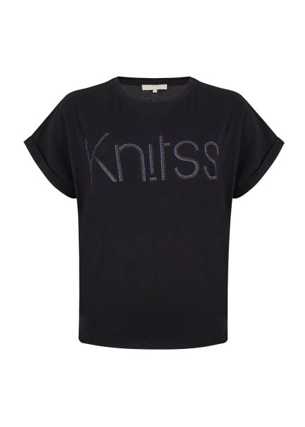 Rhinestone Logolu Siyah T-Shirt - 8