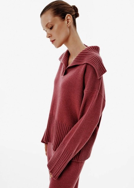Rib Detail Antique Rose Cashmere Sweater - 3