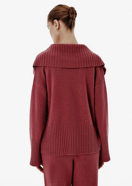 Rib Detail Antique Rose Cashmere Sweater - 5