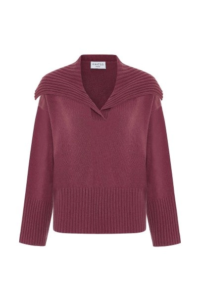 Rib Detail Antique Rose Cashmere Sweater - 6