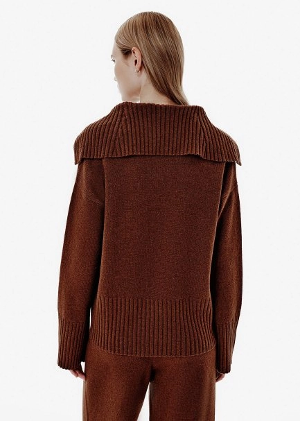 Rib Detail Brown Cashmere Sweater - 5