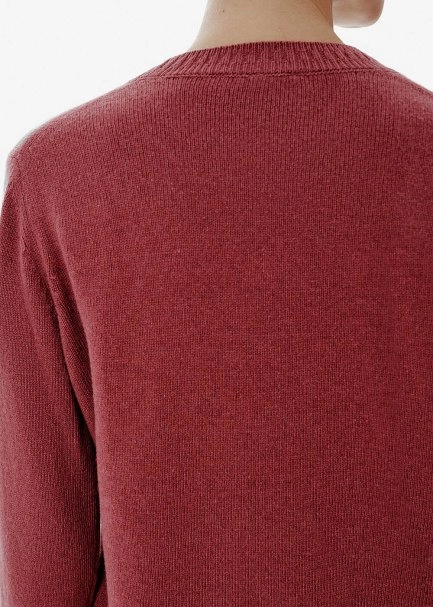 Rib Detail Crew Neck Antique Rose Cashmere Sweater - 5