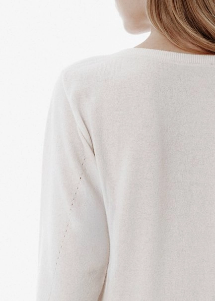Rib Detail Deep V-neckline Ecru Sweater - 4