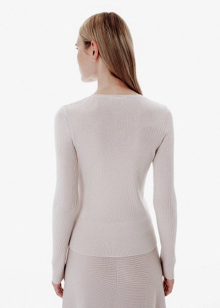 Rib Knit Beige Sweater - 5