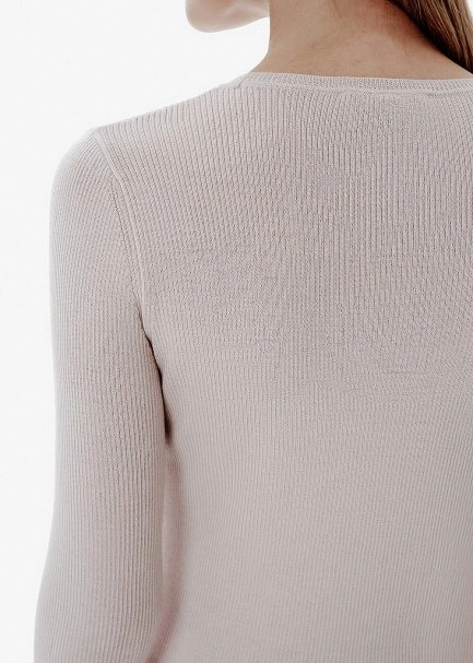 Rib Knit Beige Sweater - 4