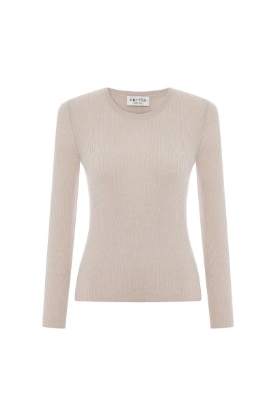 Rib Knit Beige Sweater - 6