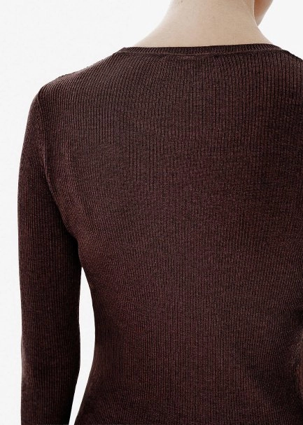 Rib Knit Brown Sweater - 4
