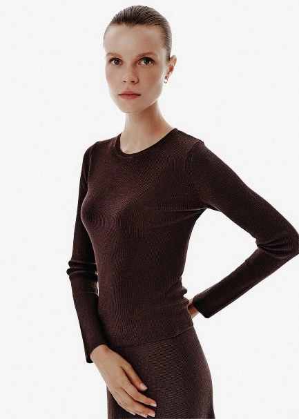 Rib Knit Brown Sweater - 3