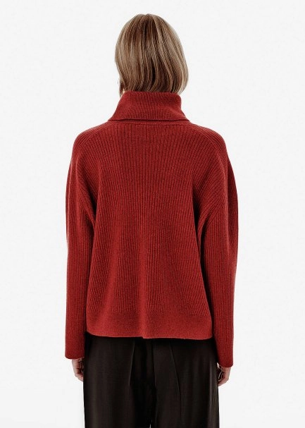 Rib Knit Roll-Neck Ruby Oversıze Cashmere Sweater - 5