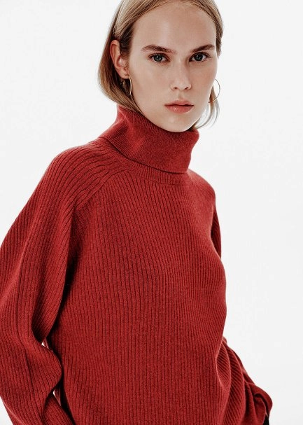 Rib Knit Roll-Neck Ruby Oversıze Cashmere Sweater - 3