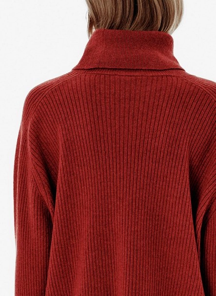 Rib Örgü Roll-Neck Kırmızı Oversıze Kaşmir Triko - 4