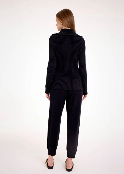 RIBBED BLACK MERINO KNIT CARDIGAN - 7