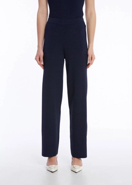 RIBBED DETAILED NAVY KNIT PANTS - 2