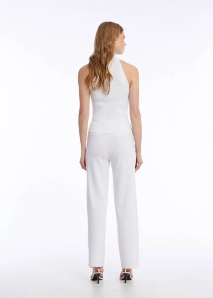 RIBBED DETAILED WHITE KNIT PANTS - 5