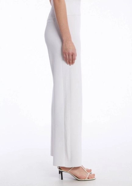 RIBBED DETAILED WHITE KNIT PANTS - 3