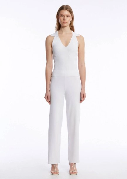 RIBBED DETAILED WHITE KNIT PANTS - 1