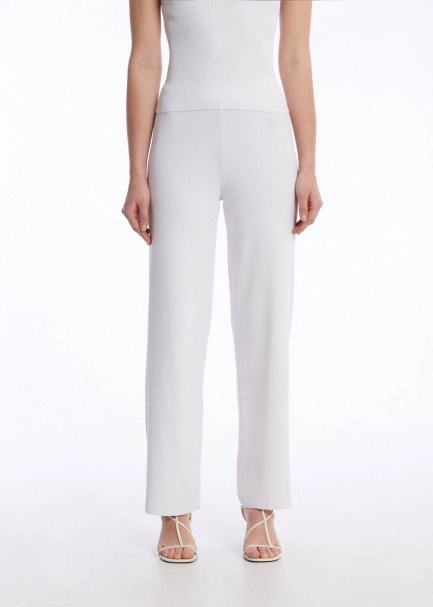 RIBBED DETAILED WHITE KNIT PANTS - 2