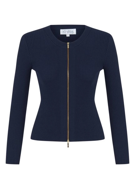 RIBBED NAVY KNIT CARDIGAN - 6