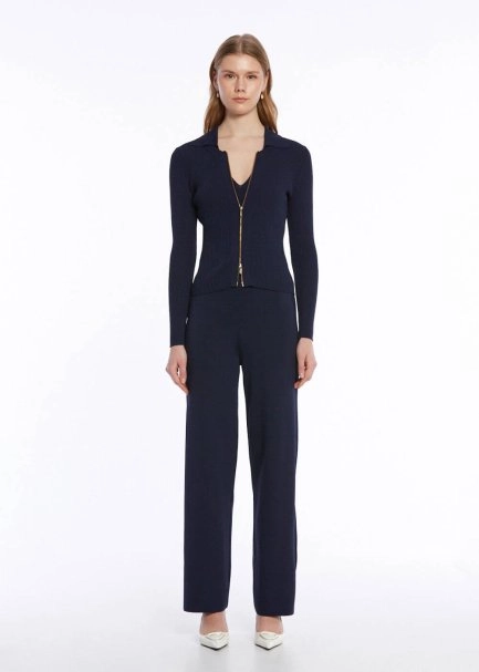 RIBBED NAVY KNIT CARDIGAN - 2