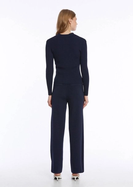 RIBBED NAVY KNIT CARDIGAN - 5