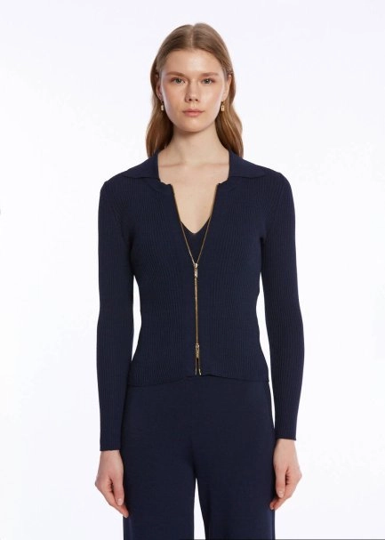 RIBBED NAVY KNIT CARDIGAN - 4