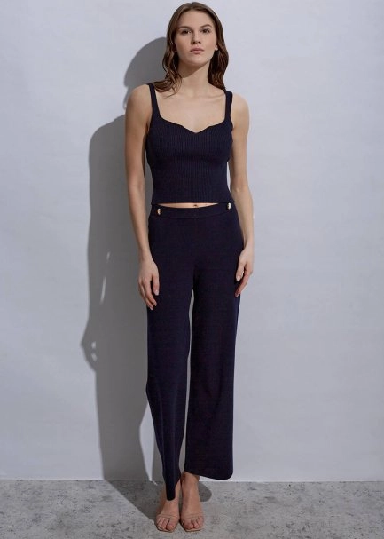 Ribbed Navy Knit Tank Top - 2