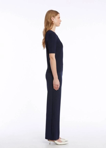 RIBBED NAVY KNIT TOP - 4