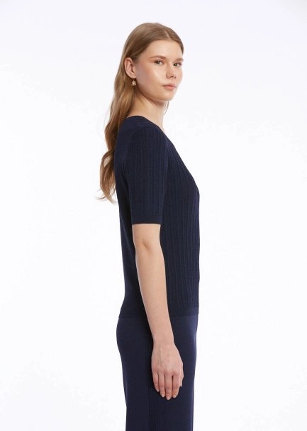 RIBBED NAVY KNIT TOP - 3