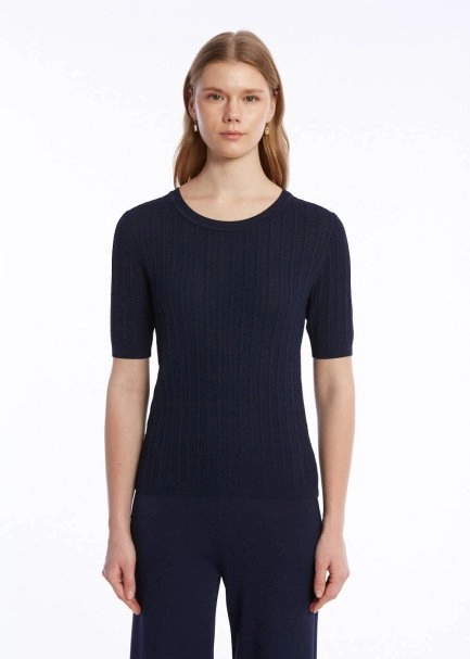 RIBBED NAVY KNIT TOP - 1