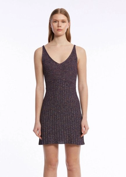 RIBBED PURPLE MINI KNIT DRESS - 1