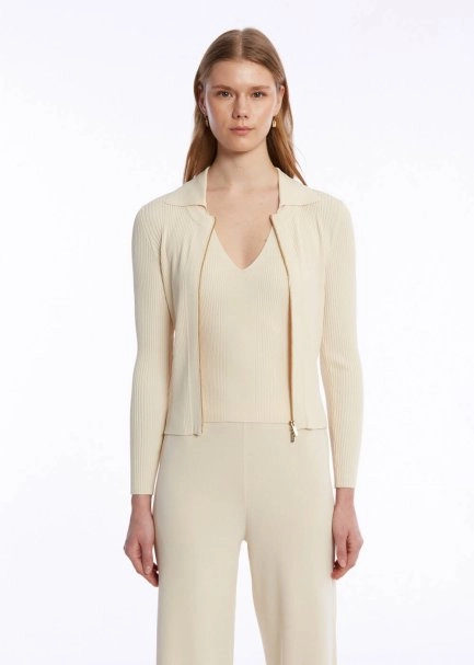 RIBBED SAND KNIT CARDIGAN - 1