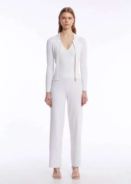 RIBBED WHITE KNIT CARDIGAN - 2