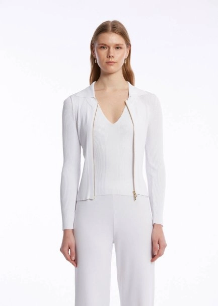 RIBBED WHITE KNIT CARDIGAN - 3